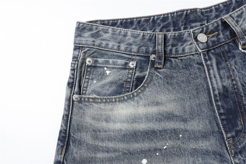 Wide-Leg Baggy Jeans – Vintage Wash, Paint Splatter & Distressed Hem