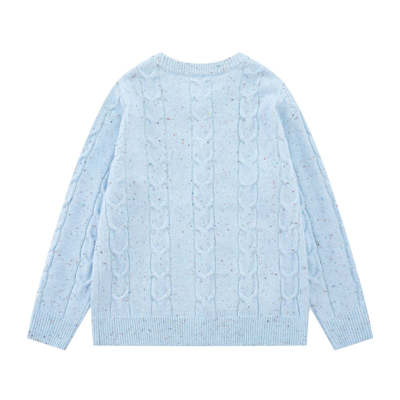 Cable Knit Cardigan Sweater with Cartoon Sport Embroidery & Colorful Buttons