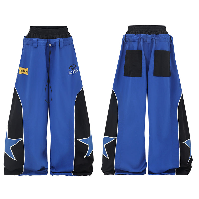 スターカラーブロック ワイドレッグパラシュートパンツ｜ストリートウェア バギートラウザーズ