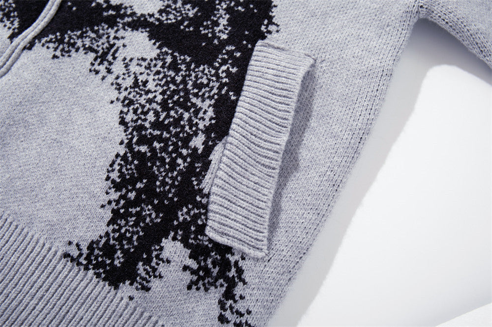 Ink-Splash-Strick-Cardigan mit Reißverschluss – Oversized-Stehkragen
