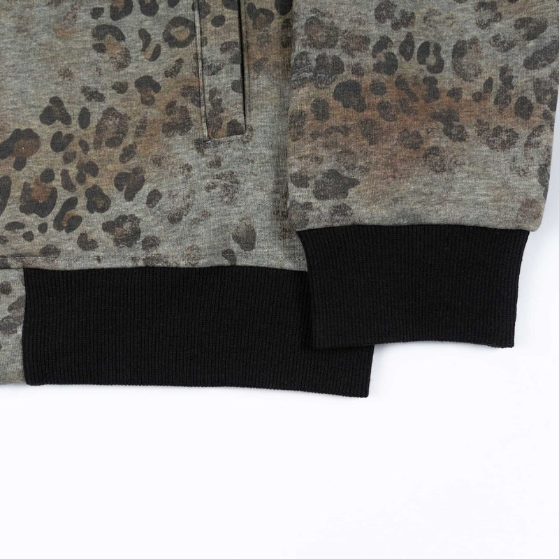 Sudadera con cremallera de estampado de leopardo, alas tribales y gráfico de águila doble