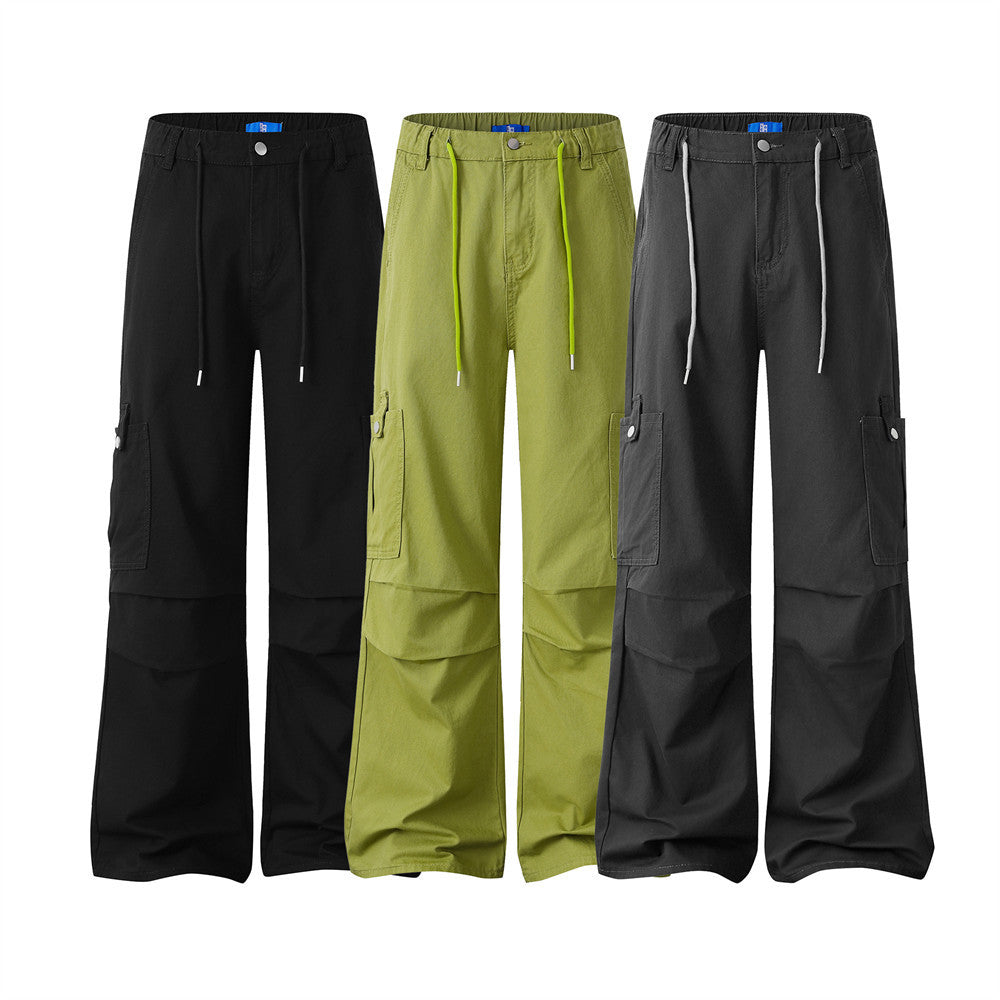 Men's Baggy Cargo Pants – Wide Leg Drawstring Parachute Trousers with