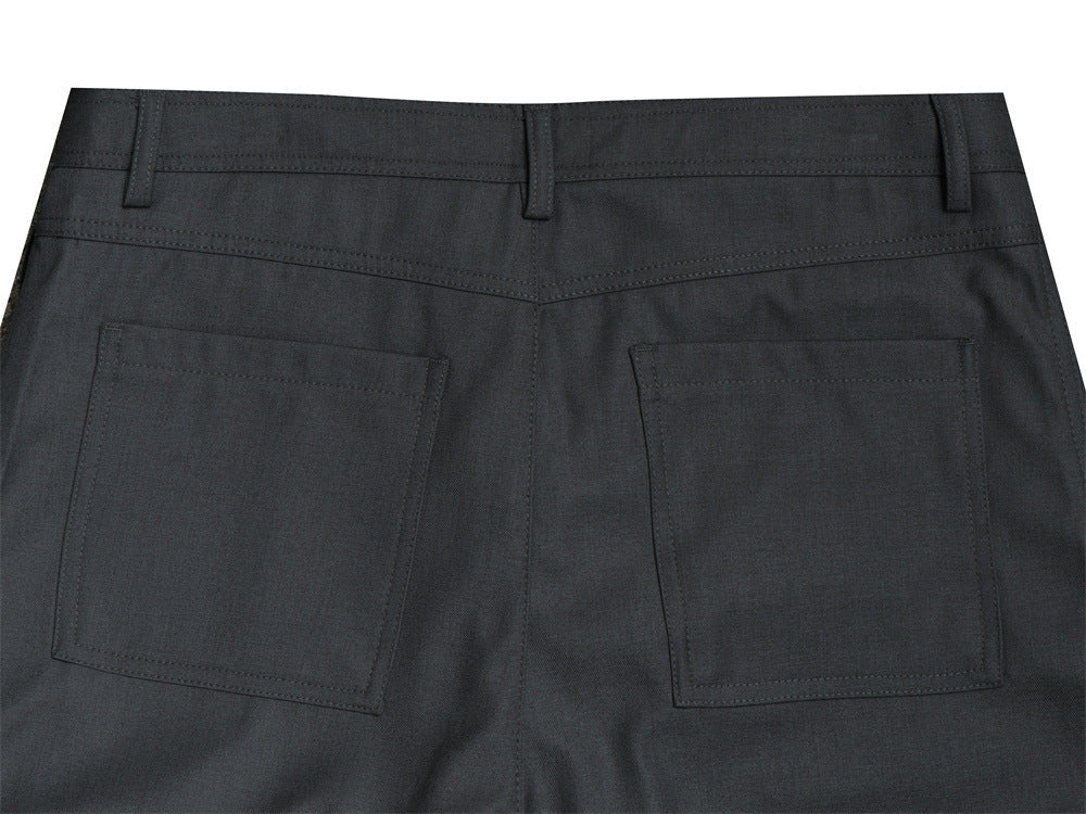 Wide-Leg Pleated Trousers – Diagonal Button Fly, Relaxed Silhouette