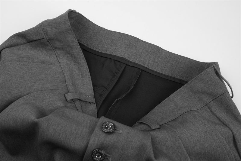 Wide-Leg Pleated Dress Pants with Metal Button Fly