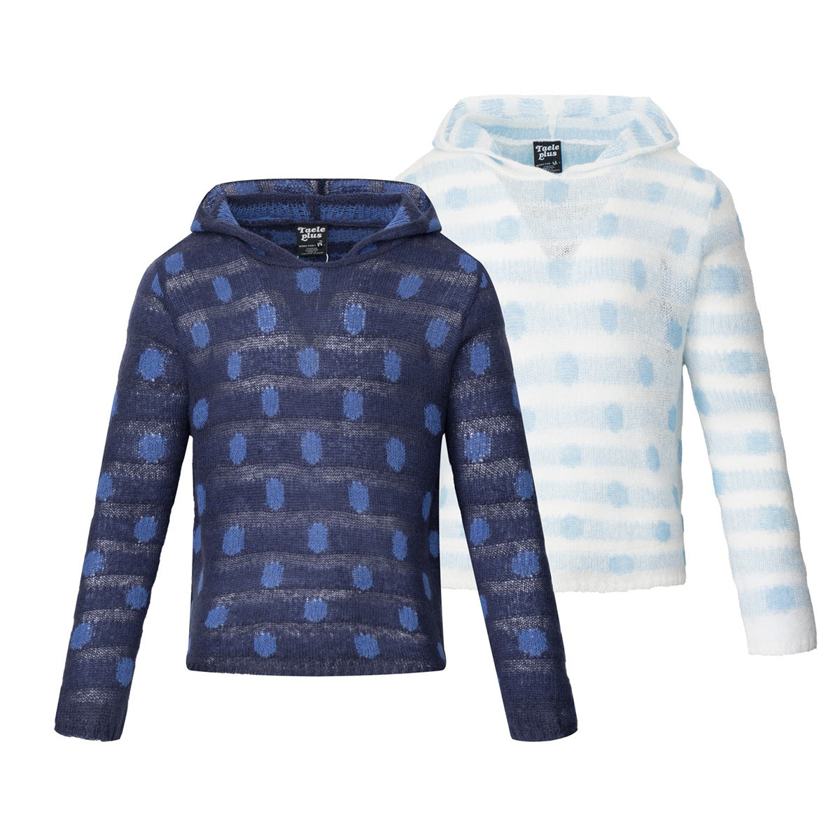 Pull hoodie en maille à pois – Pullover rayé semi-transparent