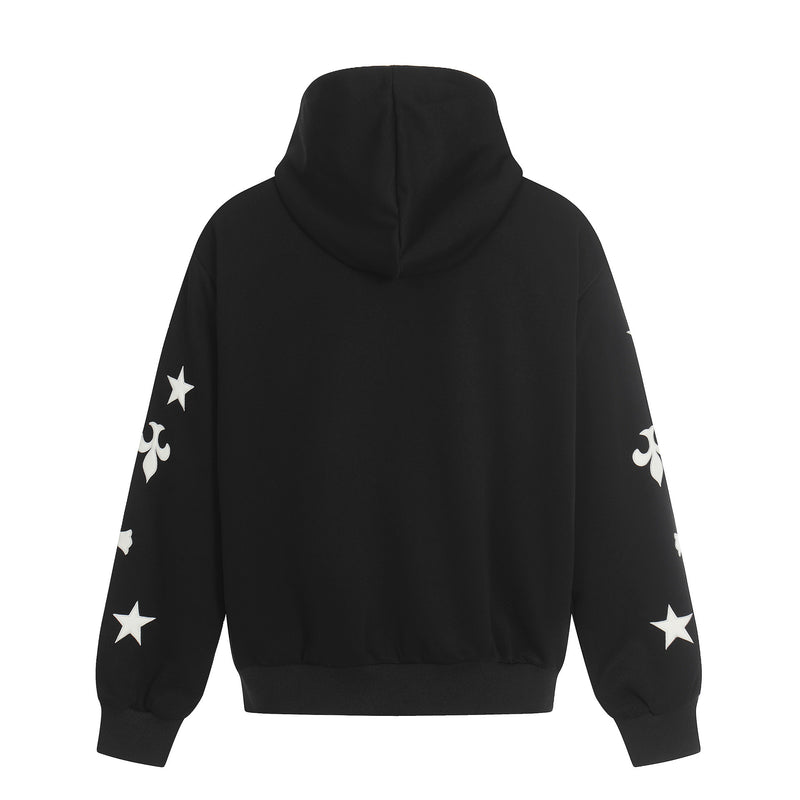 Sudadera con cremallera estampada con cruces y flor de lis – Cárdigan oversize vintage estadounidense