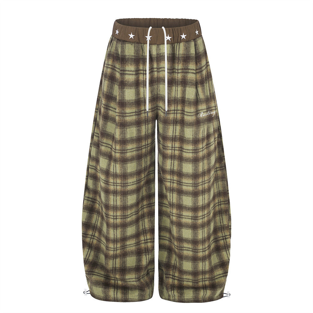 Pantalon large ballon à carreaux – pantalon streetwear oversize avec ceinture étoilée
