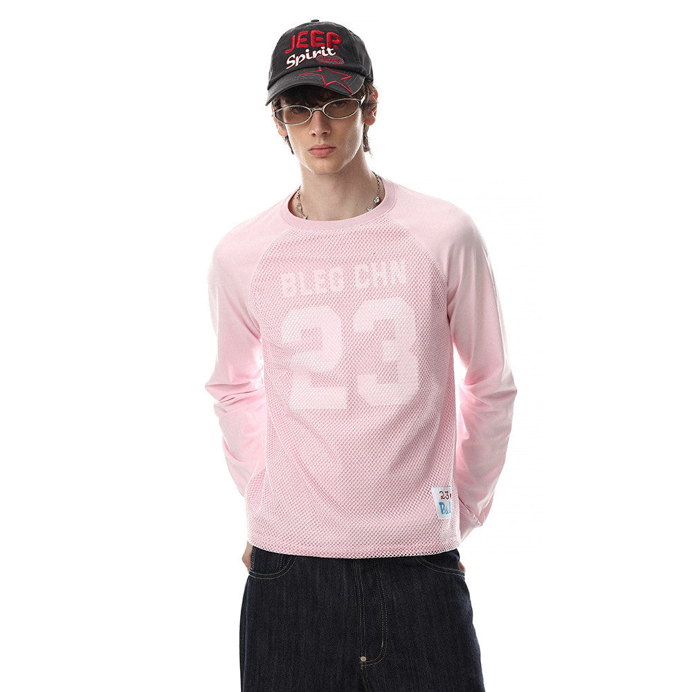 Men's Long Sleeve Tee Shirts – Number 23 Mesh Graphic Raglan Top