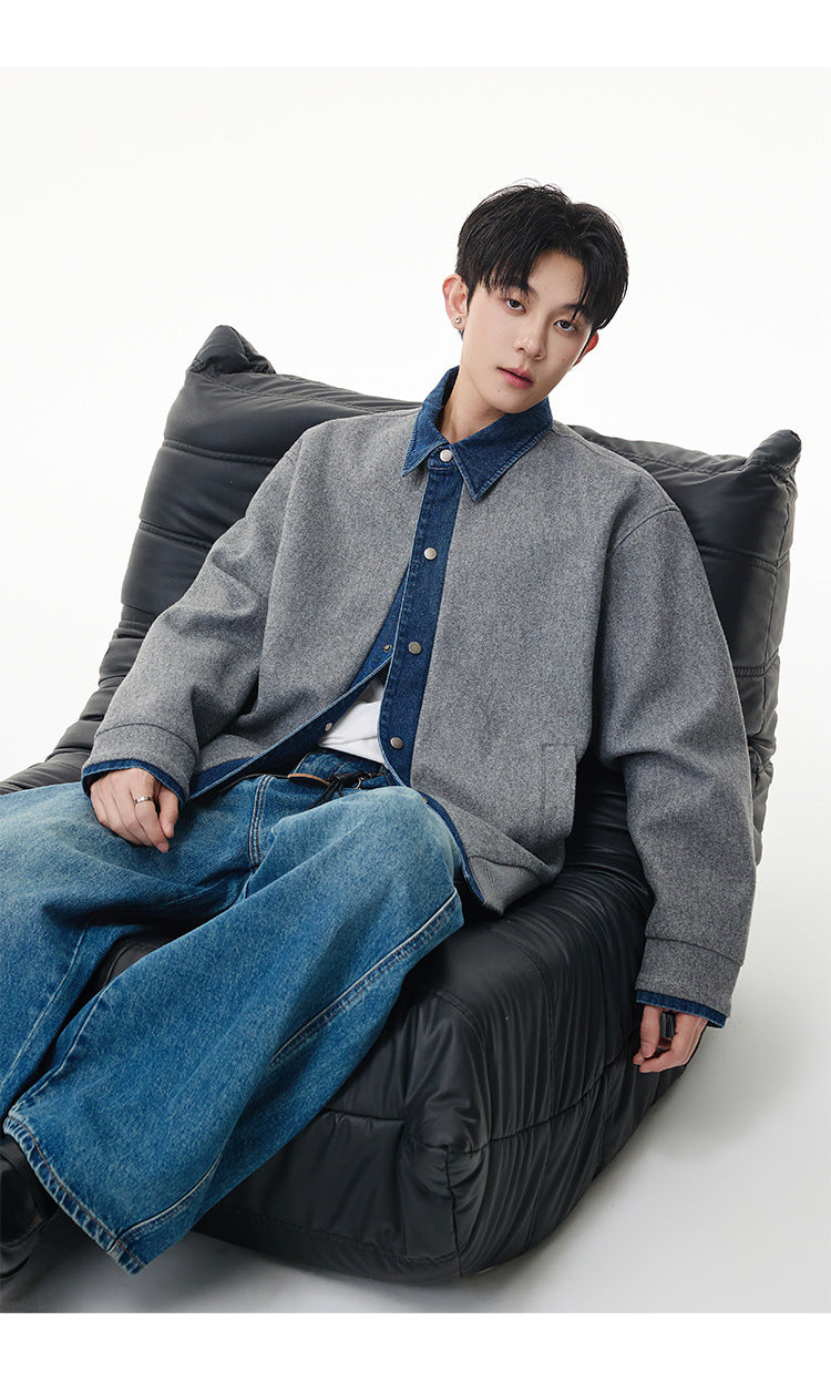Veste boxy à boutons-pression avec col en denim – Style rétro old money