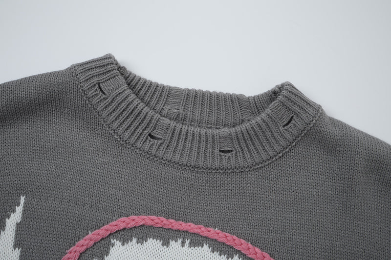 Pull en maille tête de mort & fémurs – Col rond streetwear punk