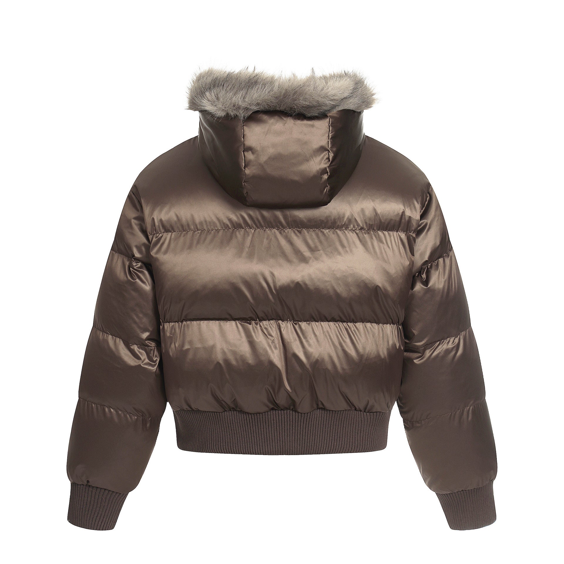 Blouson bomber matelassé court à col en fourrure – Manteau d’hiver à capuche et écussons graphiques