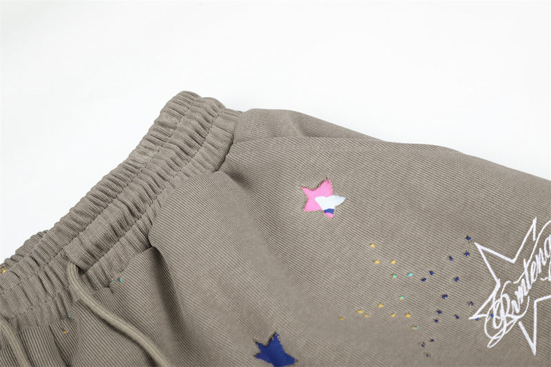 Colorful Star Print Wide-Leg Sweatpants – Relaxed Fit Curved Hem Casual Pants
