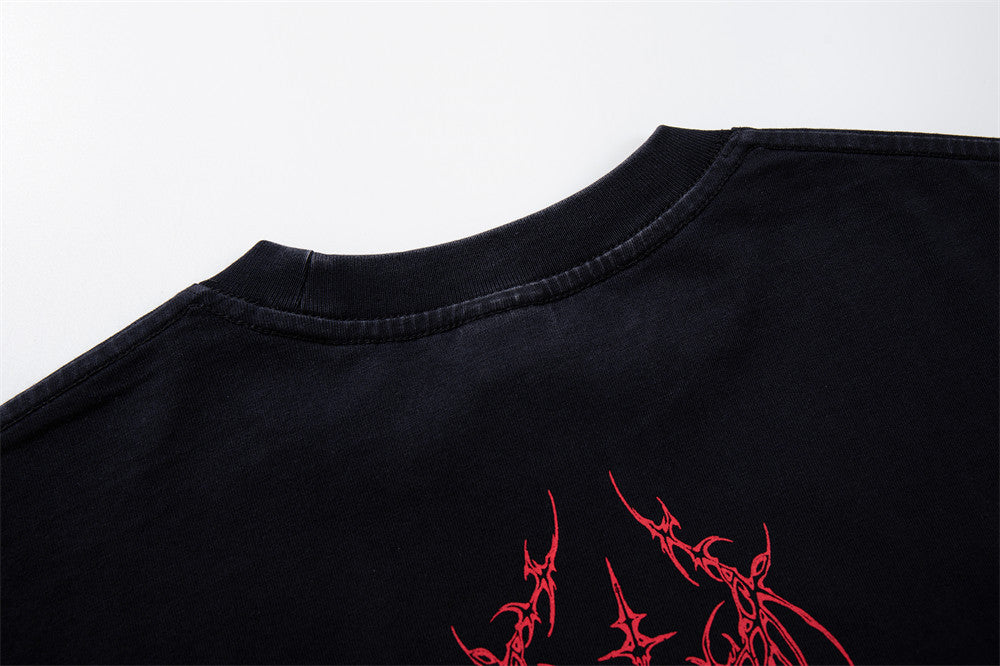Herren-Langarmshirt mit dunkler Graphic – Skull- und Tribal-Print aus gewaschener Baumwolle