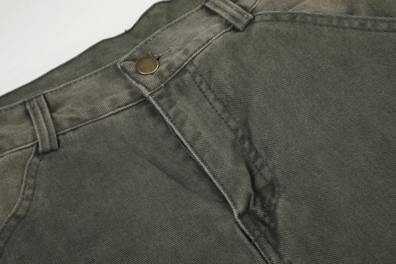 Wide-Leg Cargo Jeans – Washed Denim, Straight-Fit with Multi-Pocket Detail