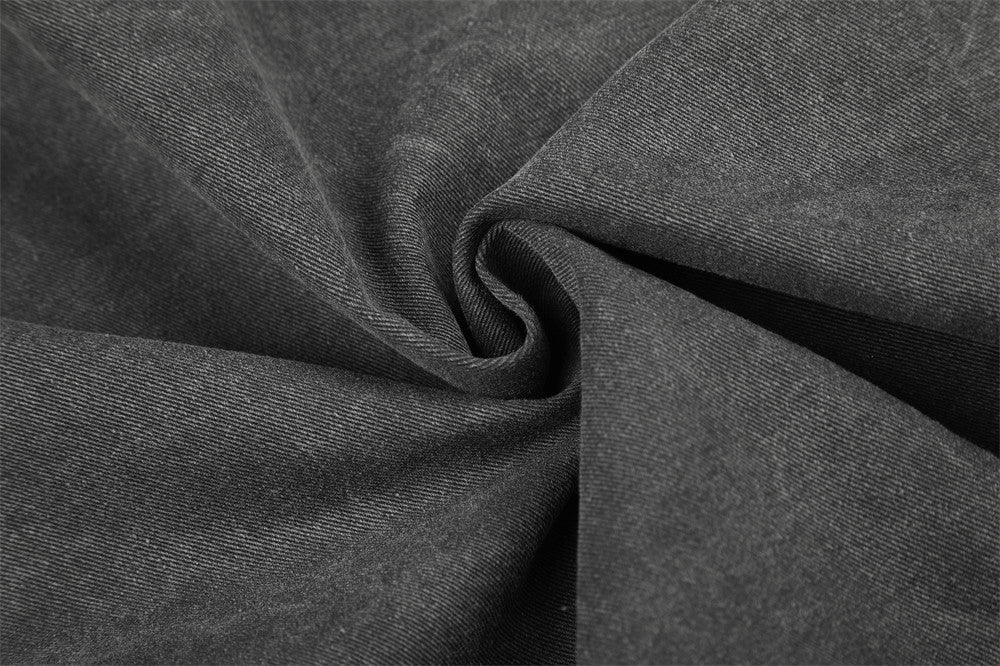 Moto-Inspired Workwear Jacket – Irregular Button Placket, Contrast Collar