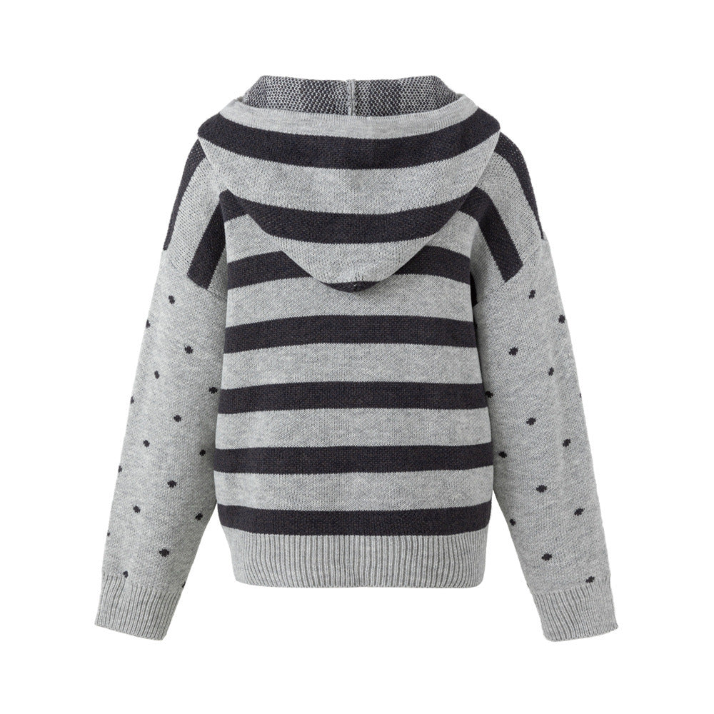 Striped Knit Zip-Up Hoodie – Men's Oversized Color-Block Cardigan Sweater