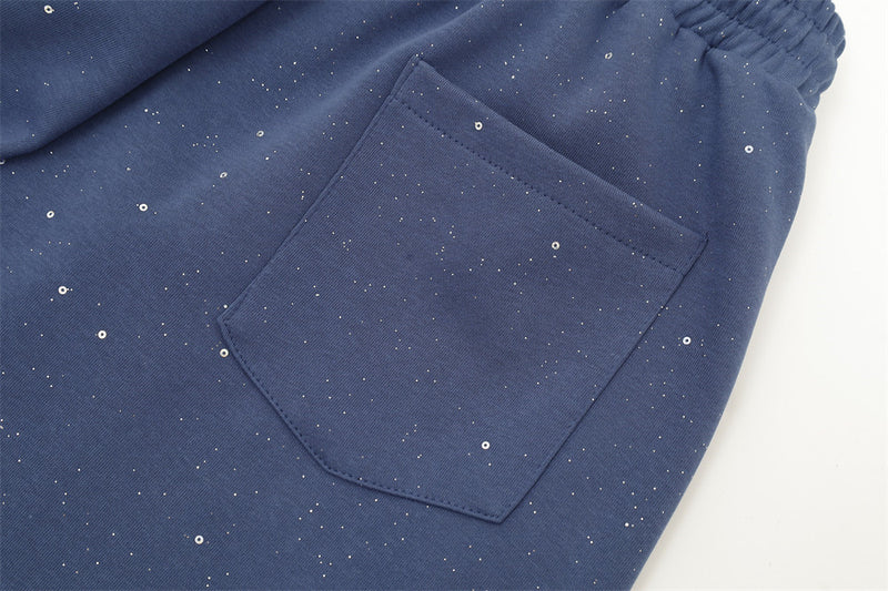 Men's Wide-Leg Sweatpants with Rhinestone Script & Glitter Fabric