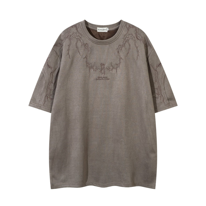 Oversized Gothic-T-Shirt mit Dornenstickerei – Kurzarmshirt im American-Streetwear-Stil