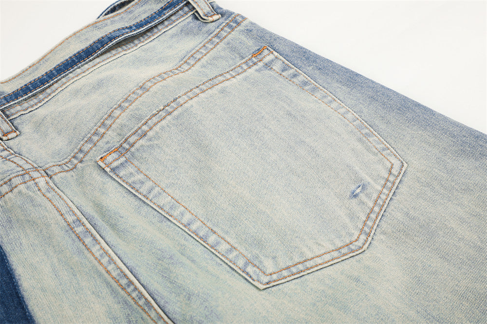 Wide-Leg Distressed Jeans – Gradient Washed Denim with Ripped Details