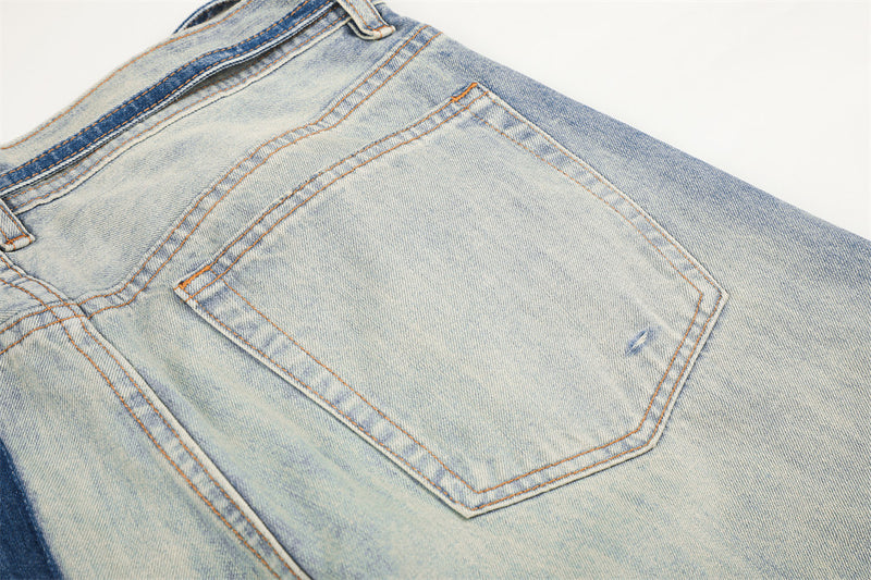 Wide-Leg Distressed Jeans – Gradient Washed Denim with Ripped Details