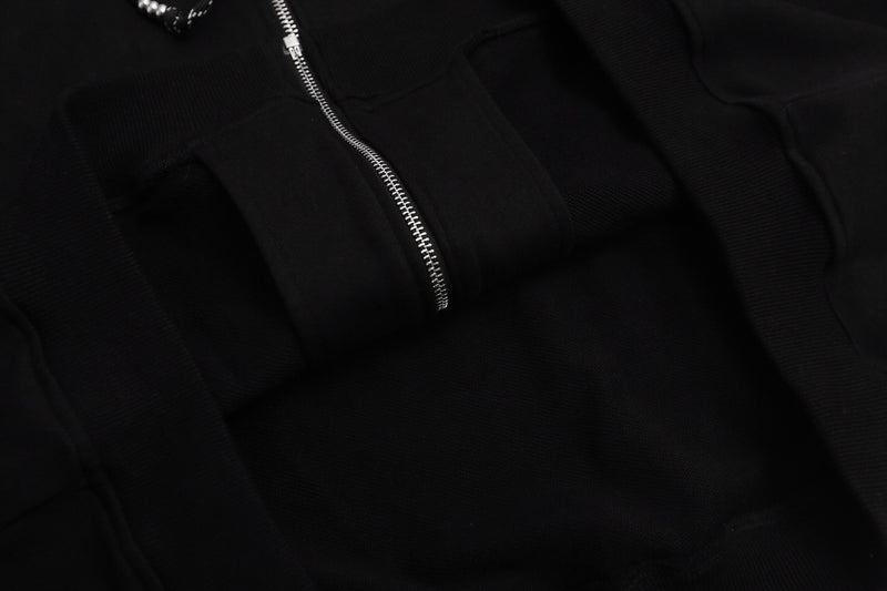 Zip-Up Hoodie with Star Studs & Decorative Drawstring, Oversized Fit