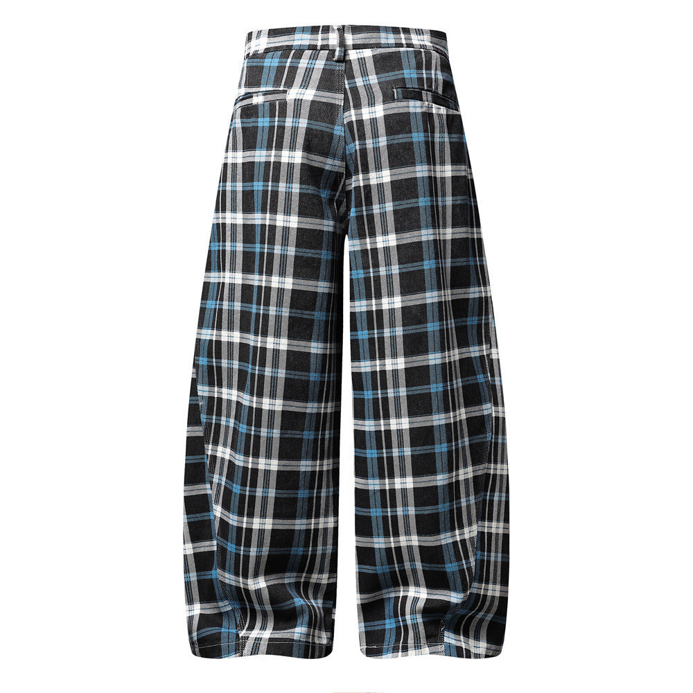Plaid Wide-Leg Trousers – Double-Pleat Baggy Fit