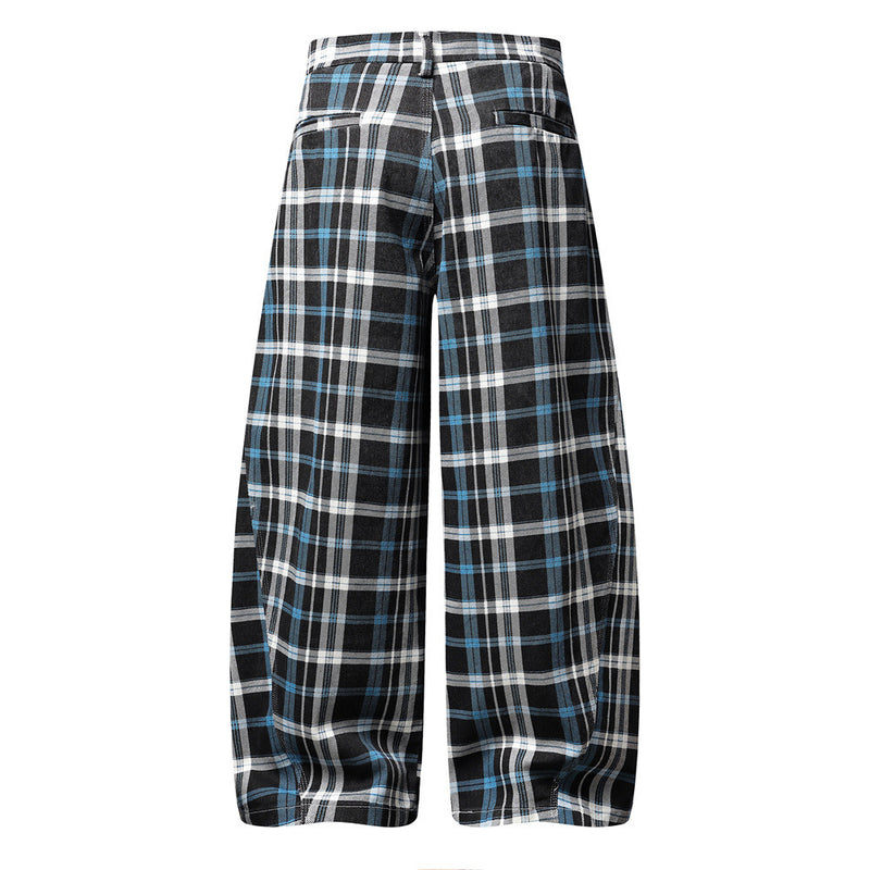 Plaid Wide-Leg Trousers – Double-Pleat Baggy Fit