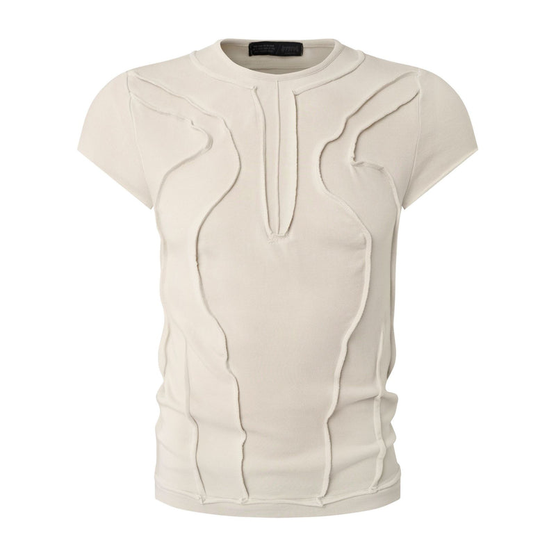 T-shirt manches courtes déconstruit à coutures 3D en relief – Streetwear délavé coupe ajustée