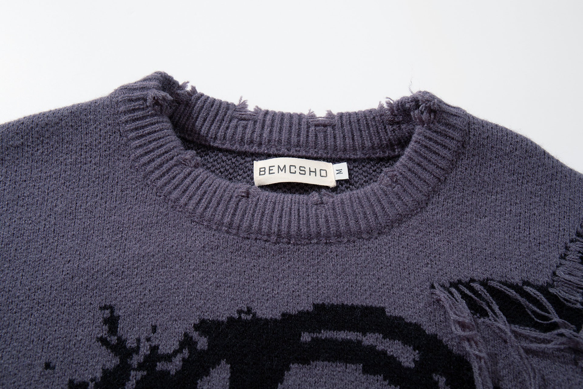 Men's Skull Jacquard Distressed Knit Sweater – Oversized Crewneck