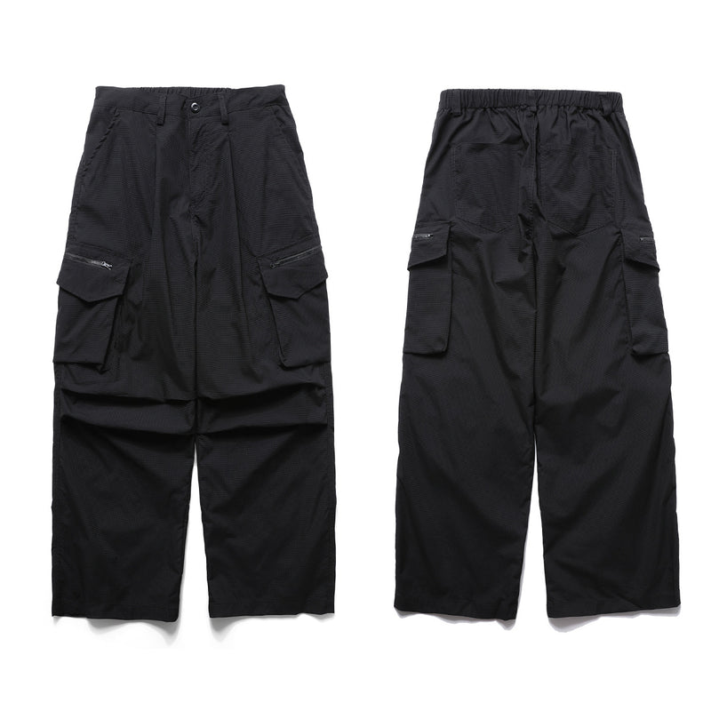 Wide-Leg Cargo Pants with Zipper Pockets – Ripstop Nylon, Relaxed Fit