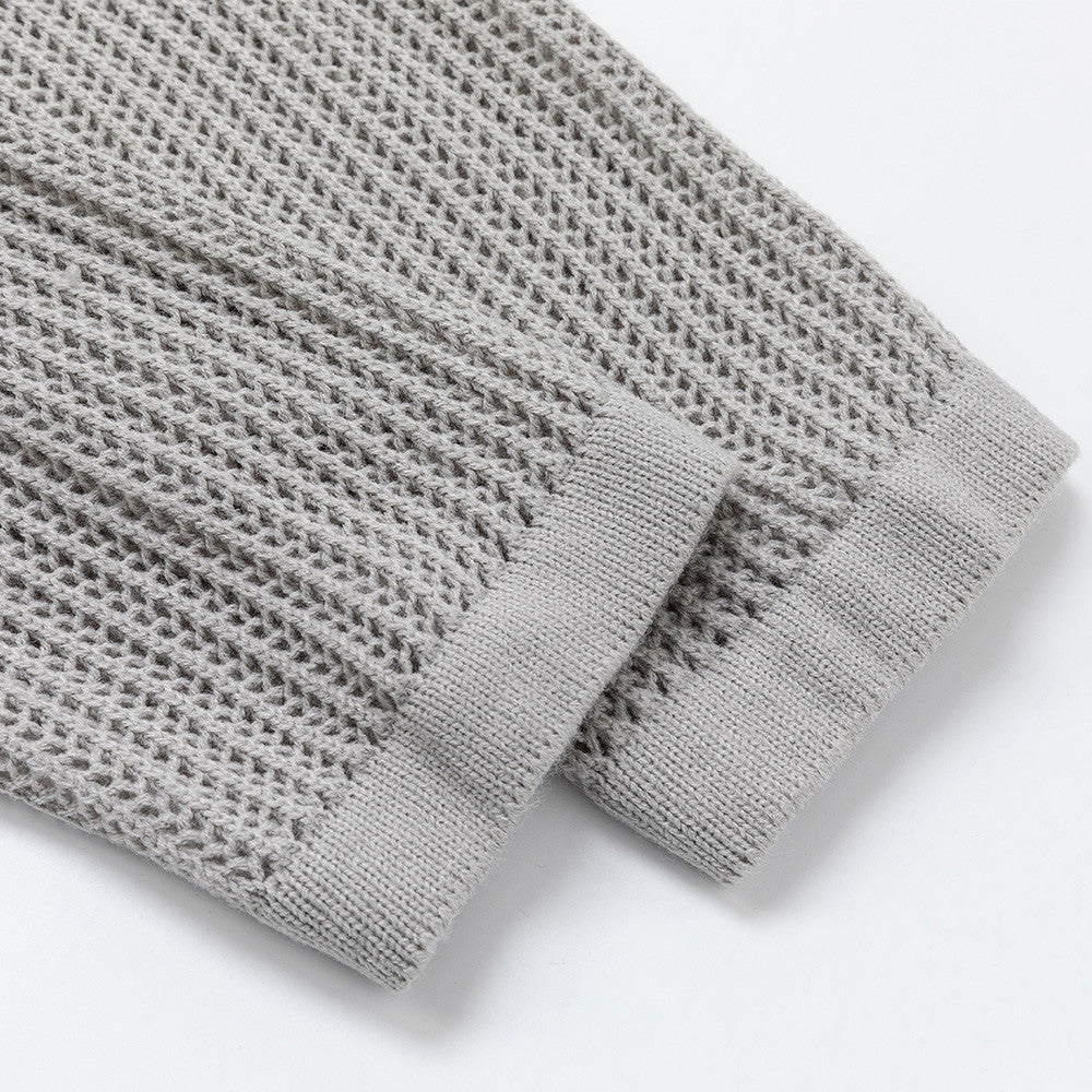 Jacquard Open-Knit Cardigan Sweater – Relaxed Fit with Graphic Tile Pattern