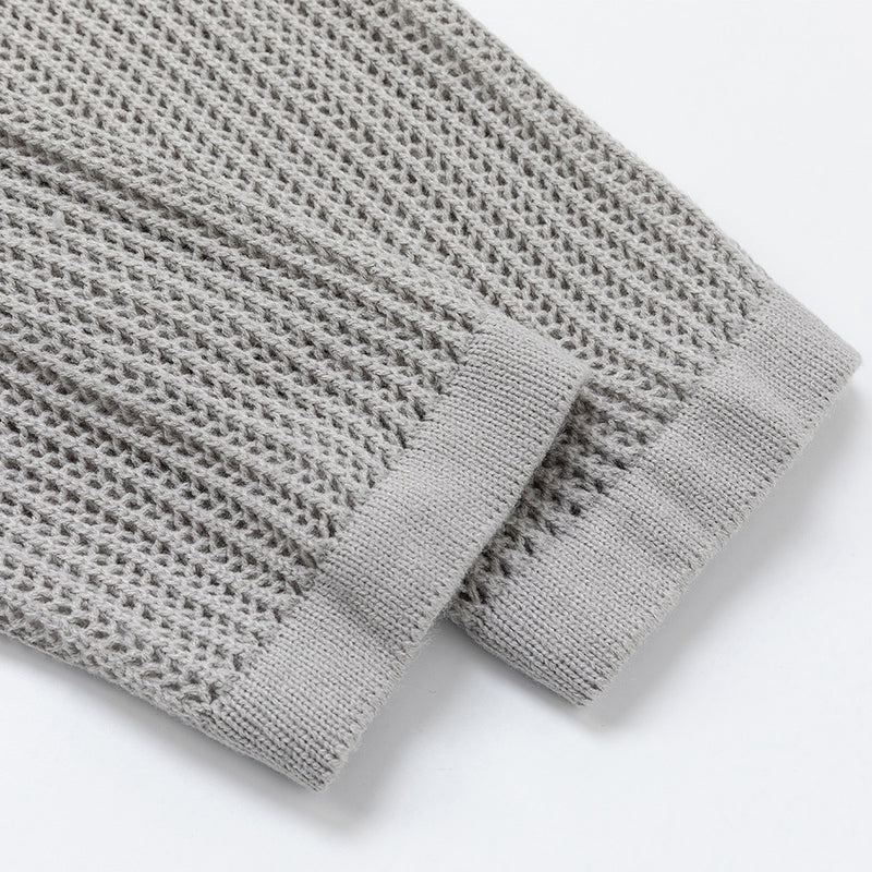 Jacquard Open-Knit Cardigan Sweater – Relaxed Fit with Graphic Tile Pattern