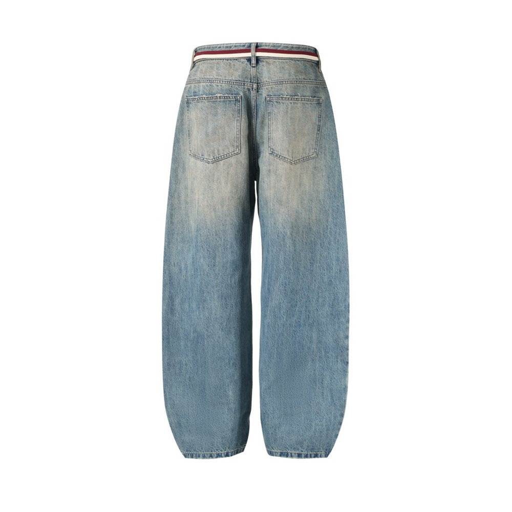 Men's Vintage Washed Wide-Leg Barrel Jeans – Oversized Streetwear Denim with