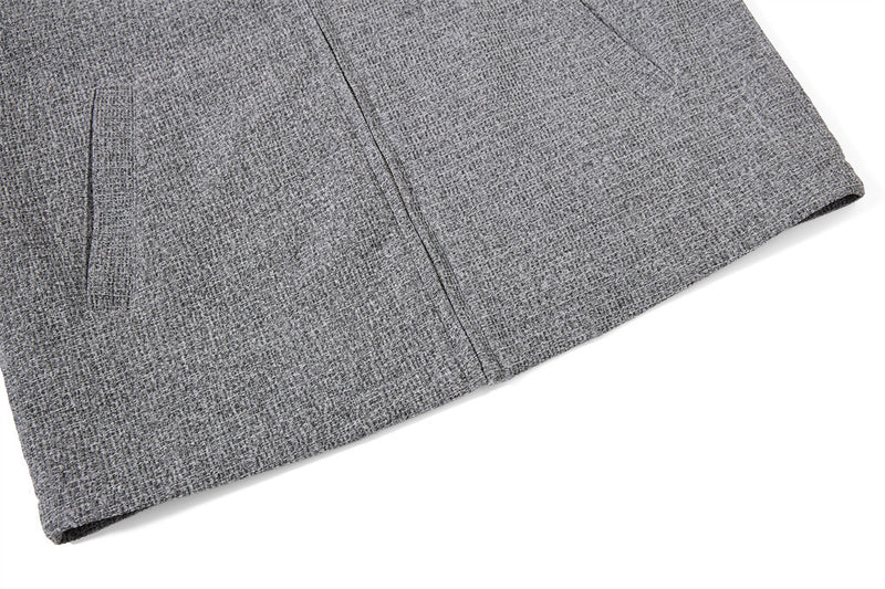 Wolljacke mit Reißverschluss – Herrenjacke aus grauem Tweedgewebe mit kontrastierendem Lederkragen