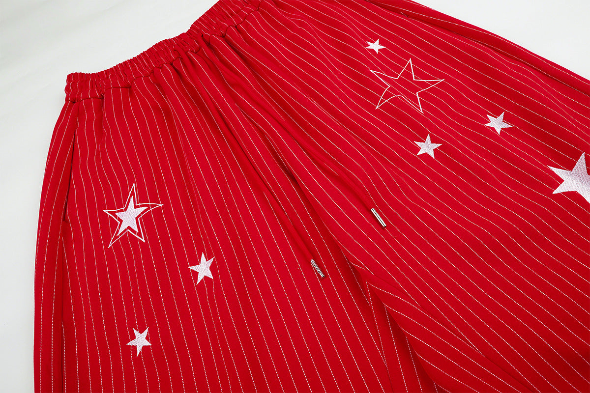 Wide Leg Striped Pants with Star Embroidery – Baggy Street Dance Trousers