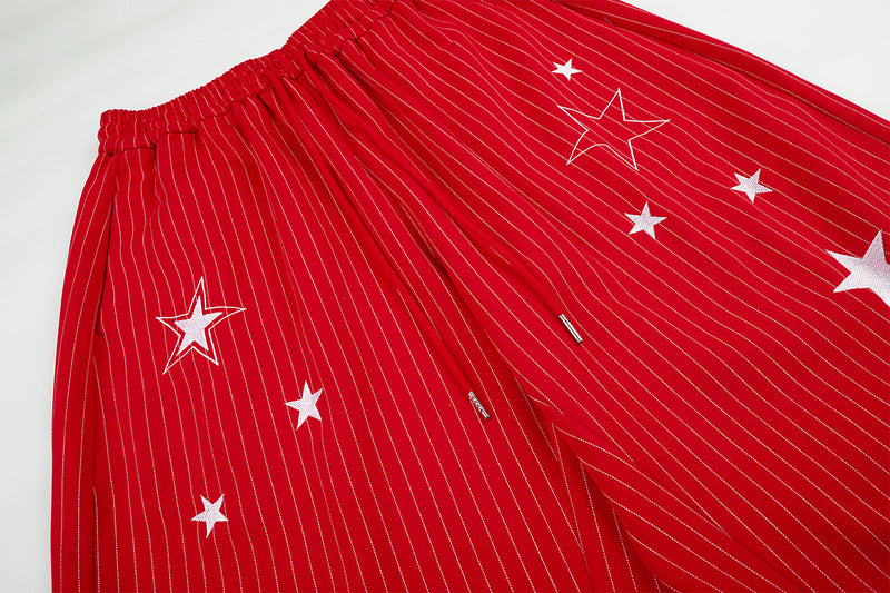 Wide Leg Striped Pants with Star Embroidery – Baggy Street Dance Trousers