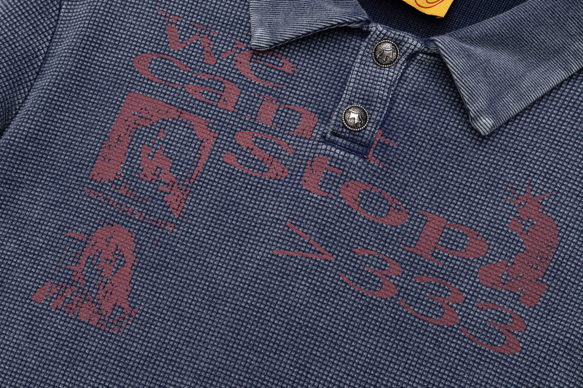 Polo manches longues – T-shirt graphique de créateur en maille gaufrée délavée