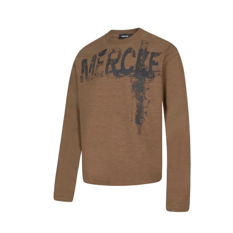 Long Sleeve Graffiti Cross Print Tee – Slub Cotton Crew Neck T-Shirt