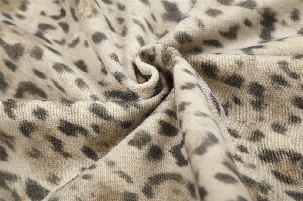 Embroidered Zip Up Hoodie – Leopard Print Streetwear with Side Stripe Detail