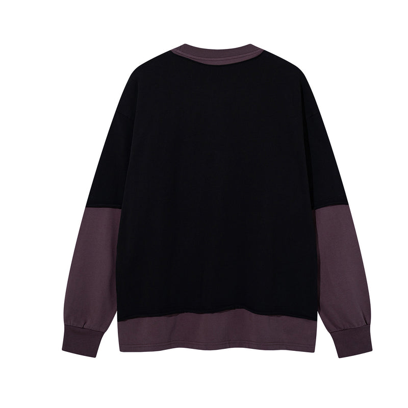 T-shirt oversize color block à motif, manches longues – Haut streetwear à effet deux pièces