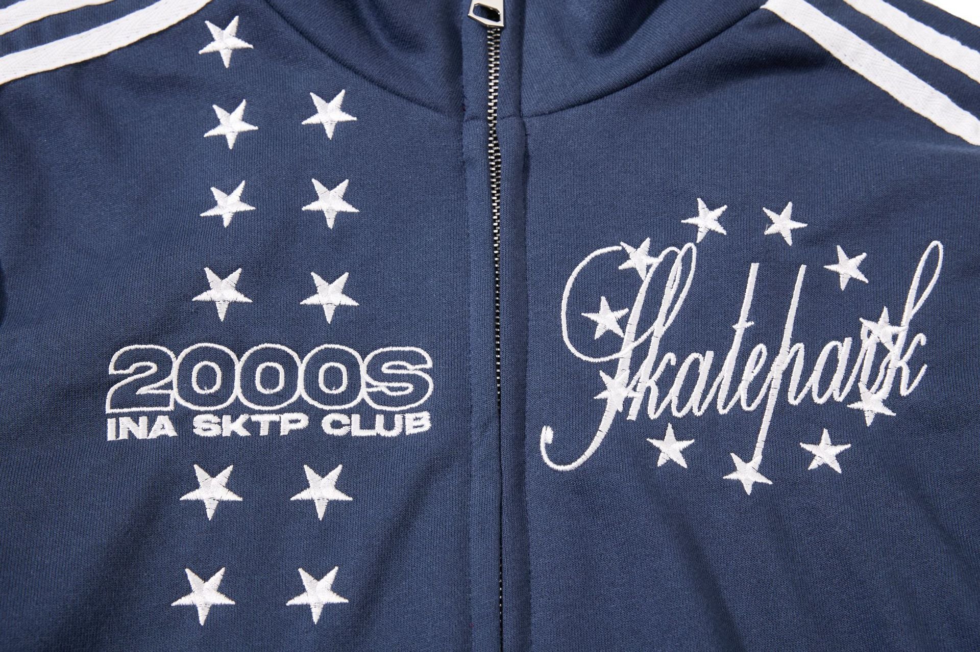 Skatepark-Trainingsjacke – Bestickte Sterne, College-Streifen & Retrojacke mit Reißverschluss