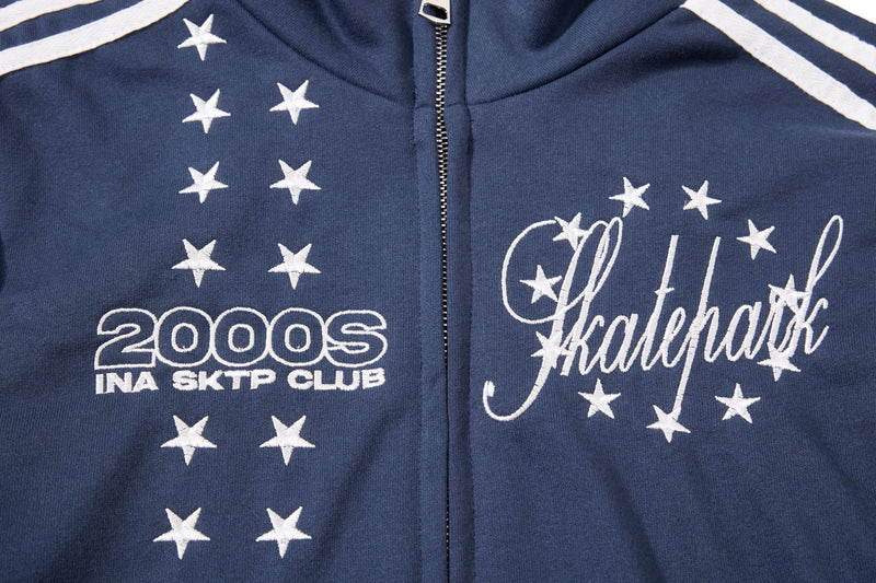 Skatepark-Trainingsjacke – Bestickte Sterne, College-Streifen & Retrojacke mit Reißverschluss