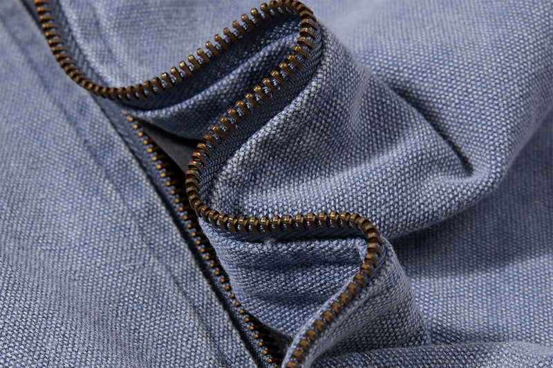Chaqueta de lona lavada workwear con cuello de pana – Estilo barn de corte cuadrado
