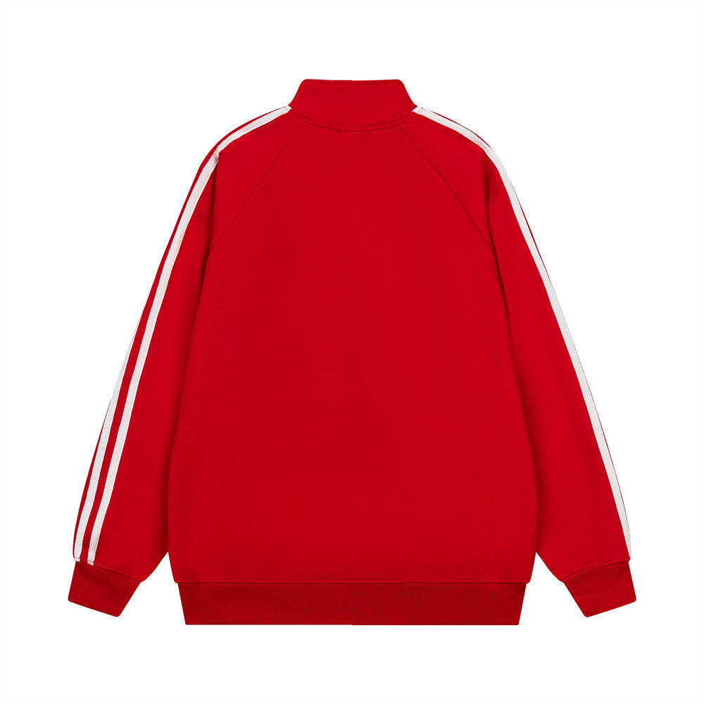 Men's Zip-Up Track Jacket with Stripe Sleeves and Crest Badge