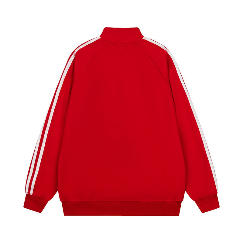Men's Zip-Up Track Jacket with Stripe Sleeves and Crest Badge