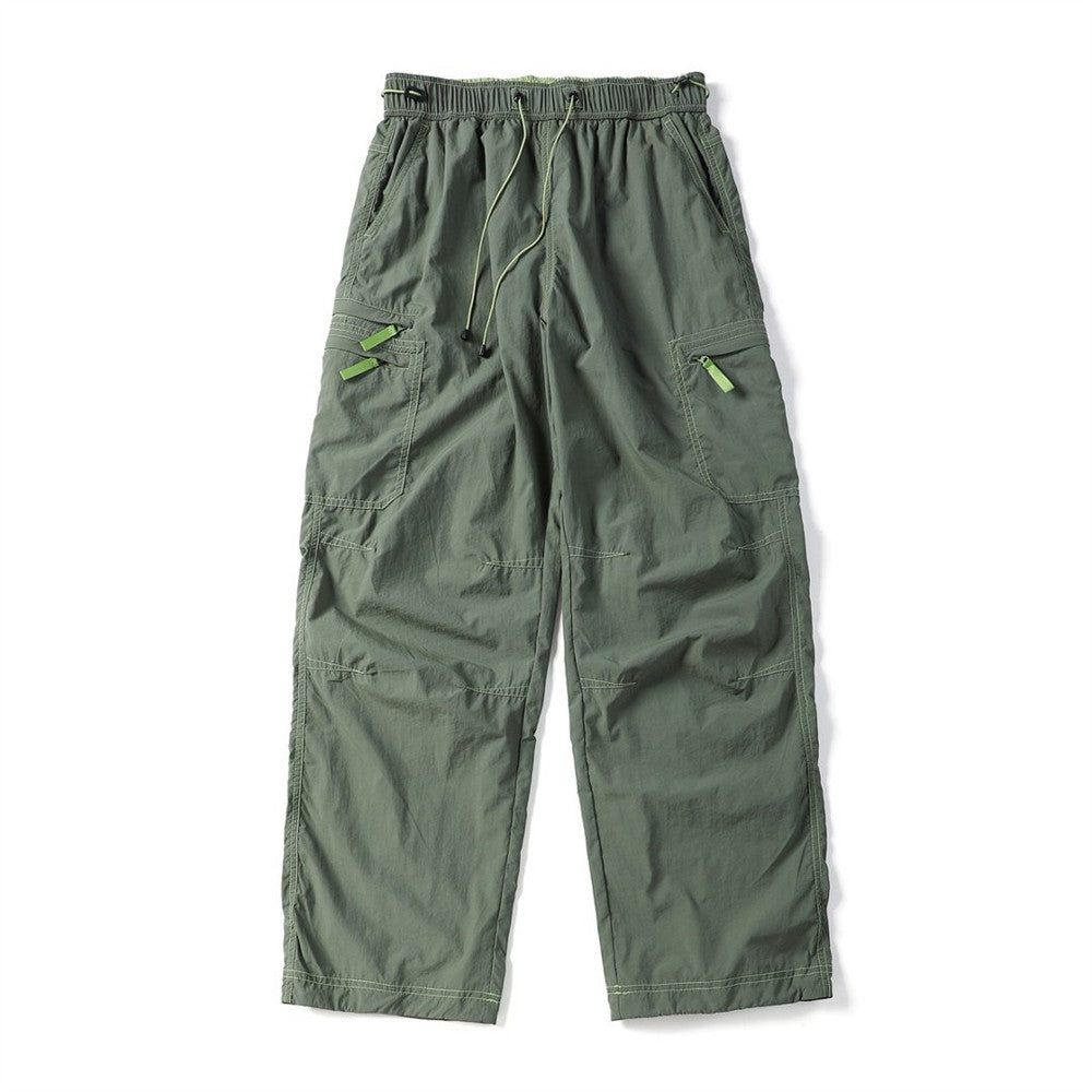 Cargo Work Pants for Men – Wide-Leg Multi-Pocket Utility Trousers with Contrast
