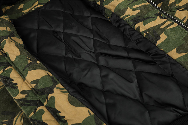 Camo Padded Bomber Jacket – Hooded MA-1 Flight Jacket with Grommet Detail