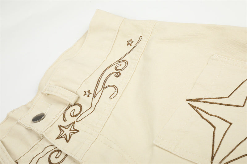 Star Embroidered Wide-Leg Cargo Shorts – Y2K High Street Streetwear