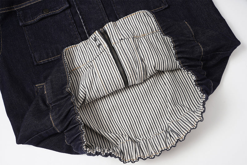 Veste de travail en denim indigo foncé – Coupe carrée, col montant et poches poitrine