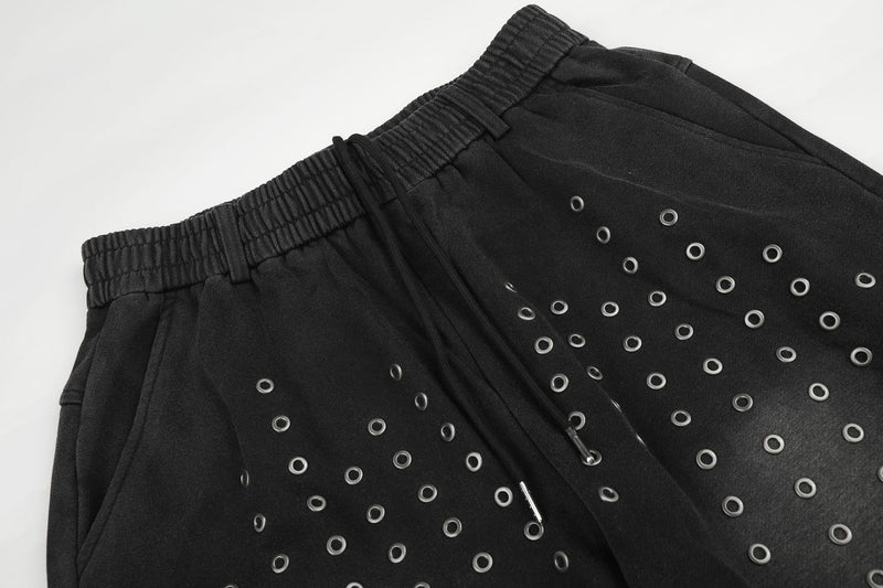 Pantalon de survêtement wide leg – Jogger droit noir délavé à œillets métalliques